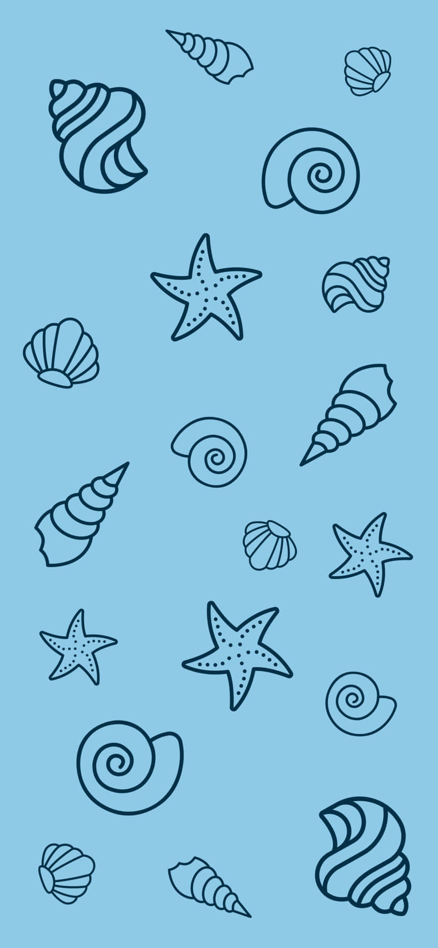 Conchasy Estrellas De Mar De Color Azul Claro Estético. Fondo de pantalla