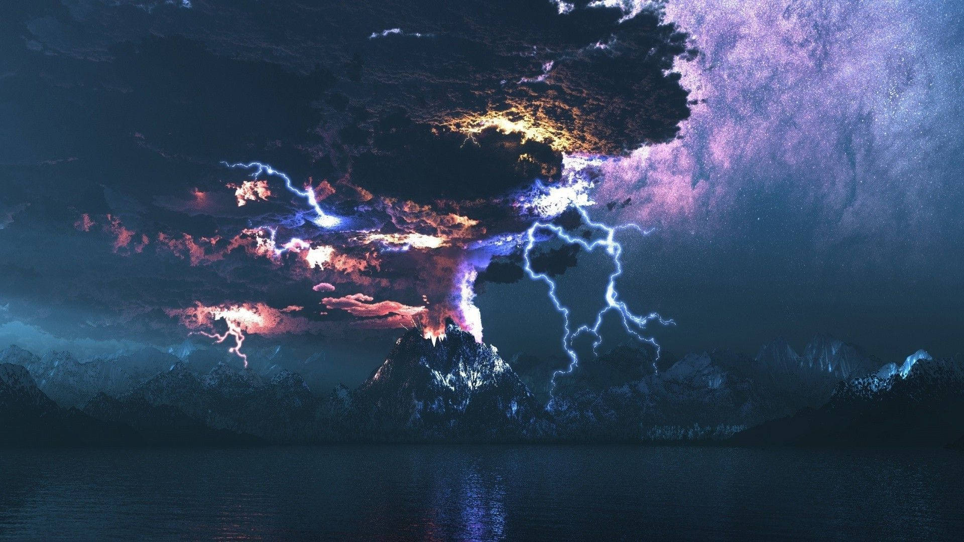Aesthetic Lightning Sea Of Clouds Wallpaper