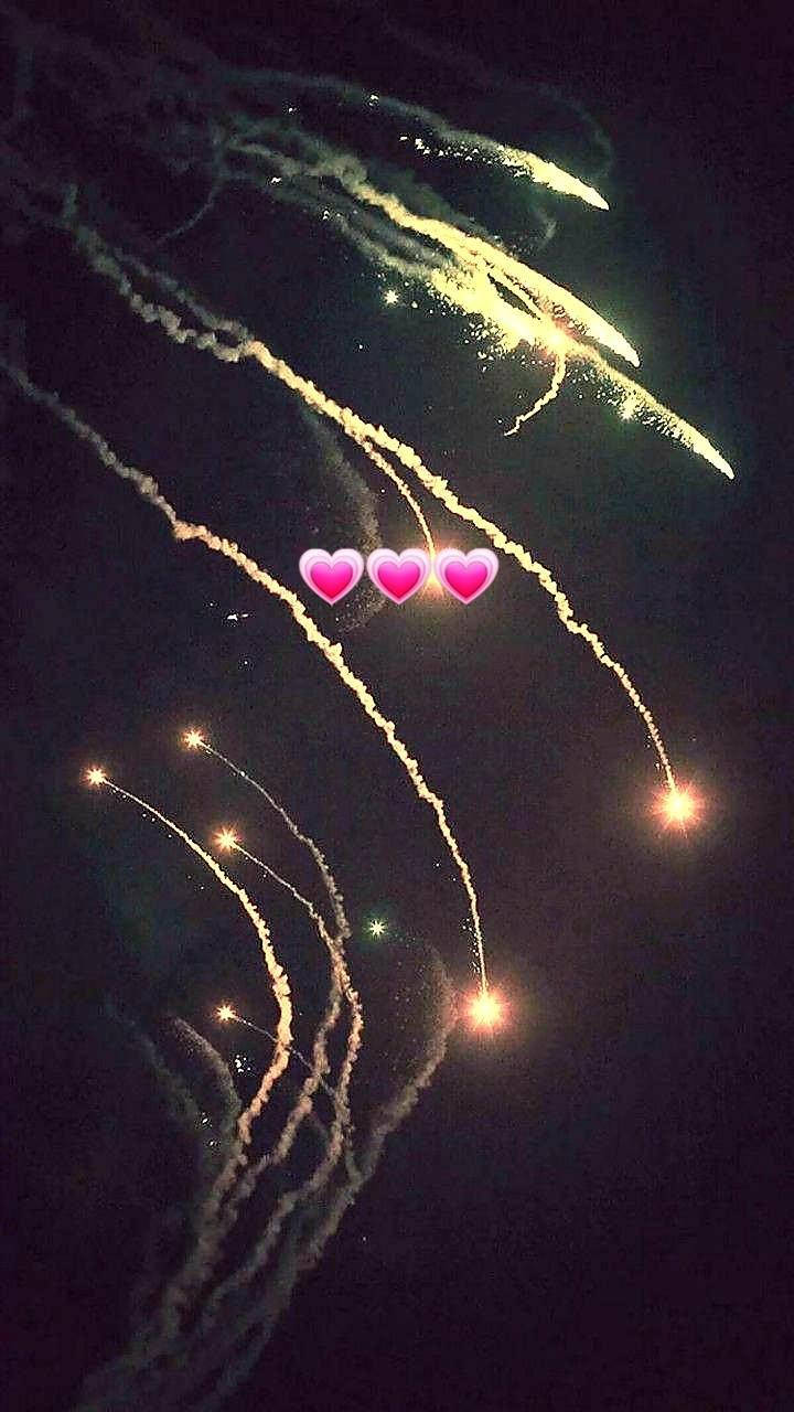 Aesthetic Love Fireworks And Heart Emojis Wallpaper