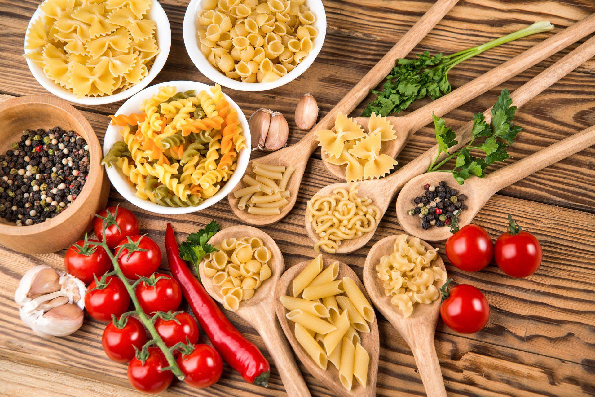 Aesthetic Lunch Assorted Pasta Photograph Wallpaper