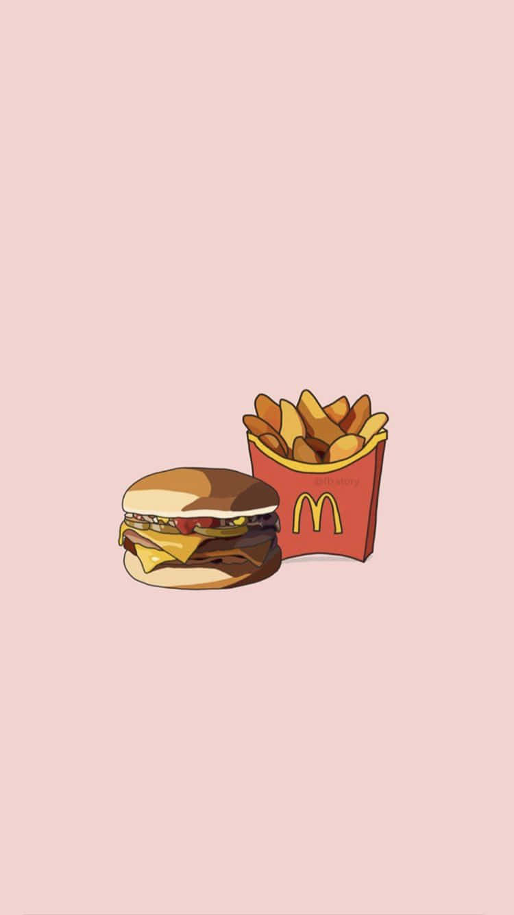 A Mcdonald's Hamburger And Fries On A Pink Background Wallpaper