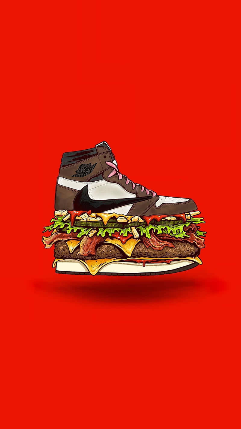 En sko med en hamburger oven på det. Wallpaper