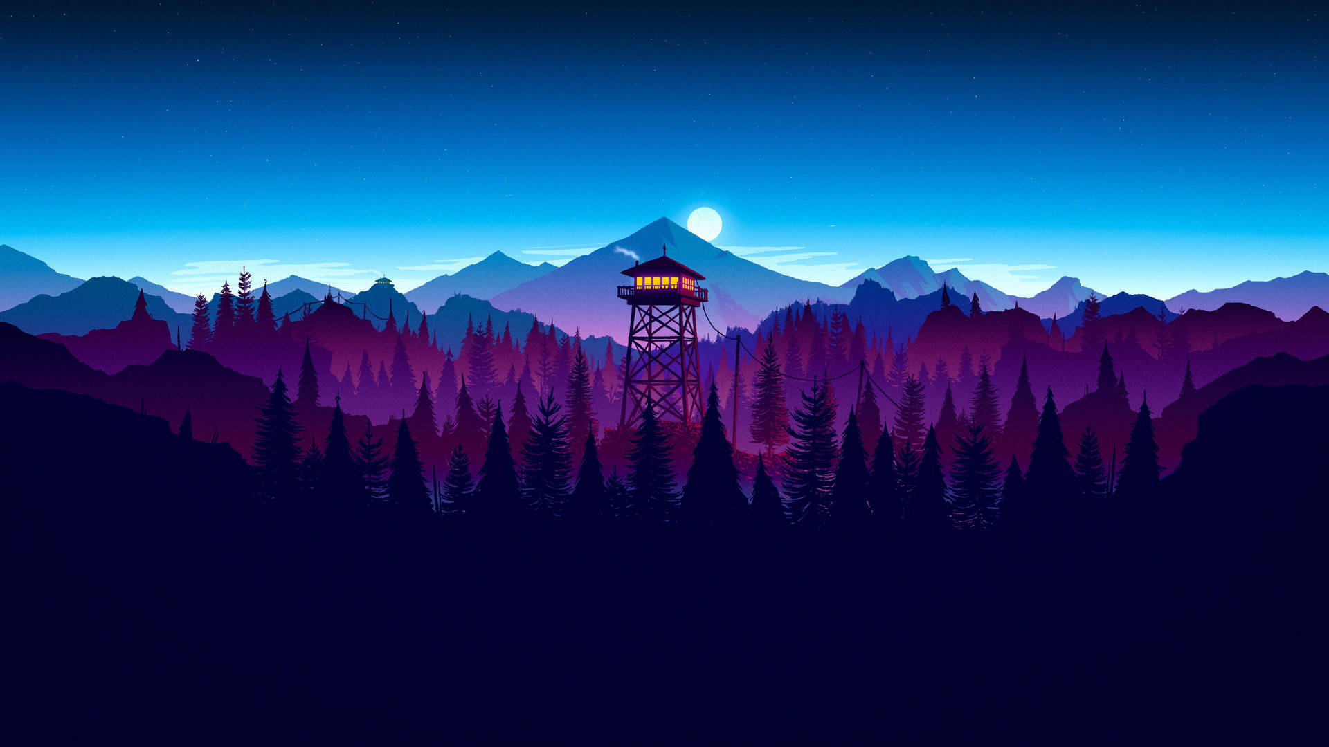 Enjoy the tranquil beauty of the minimalist Firewatch landscape Wallpaper