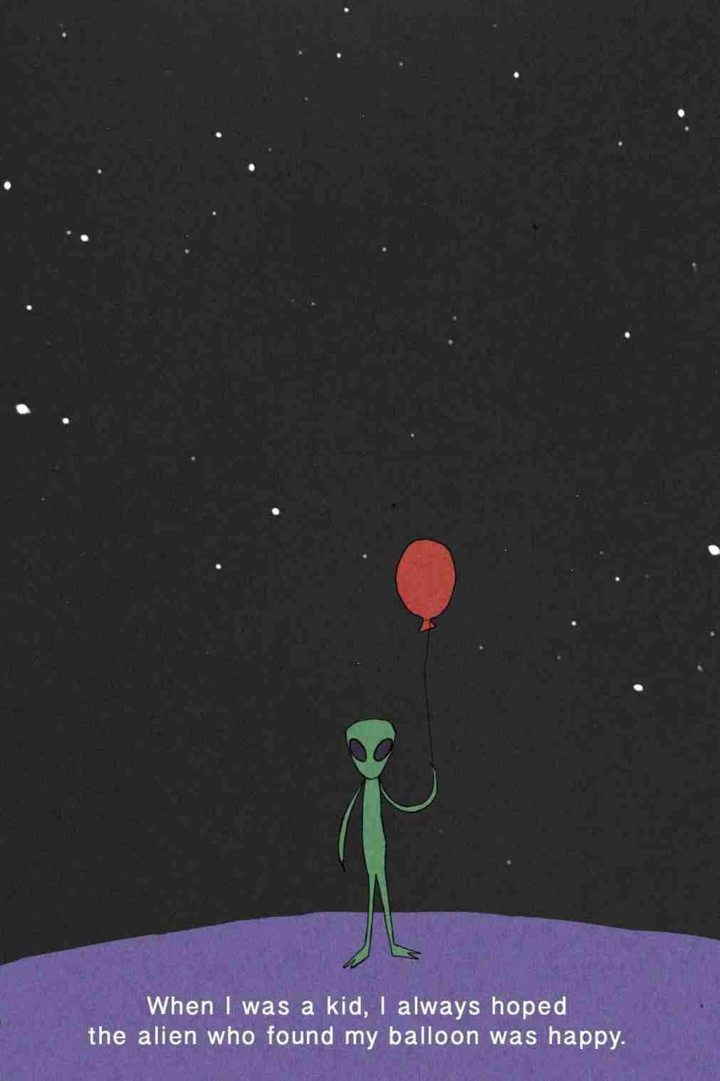 Alien Holding Balloon Aesthetic Mood Wallpaper