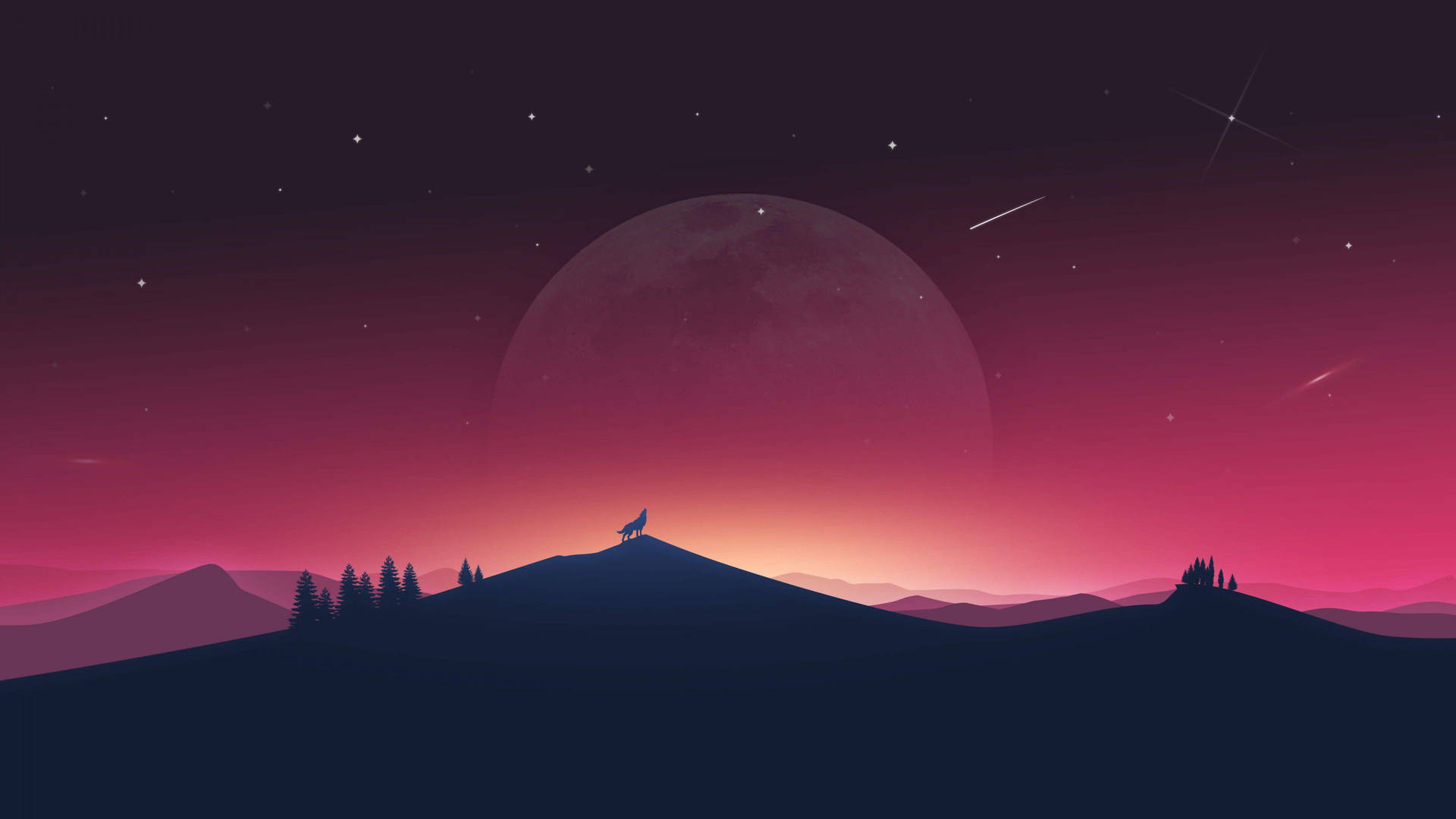 Aesthetic Moon With A Howling Wolf Wallpaper