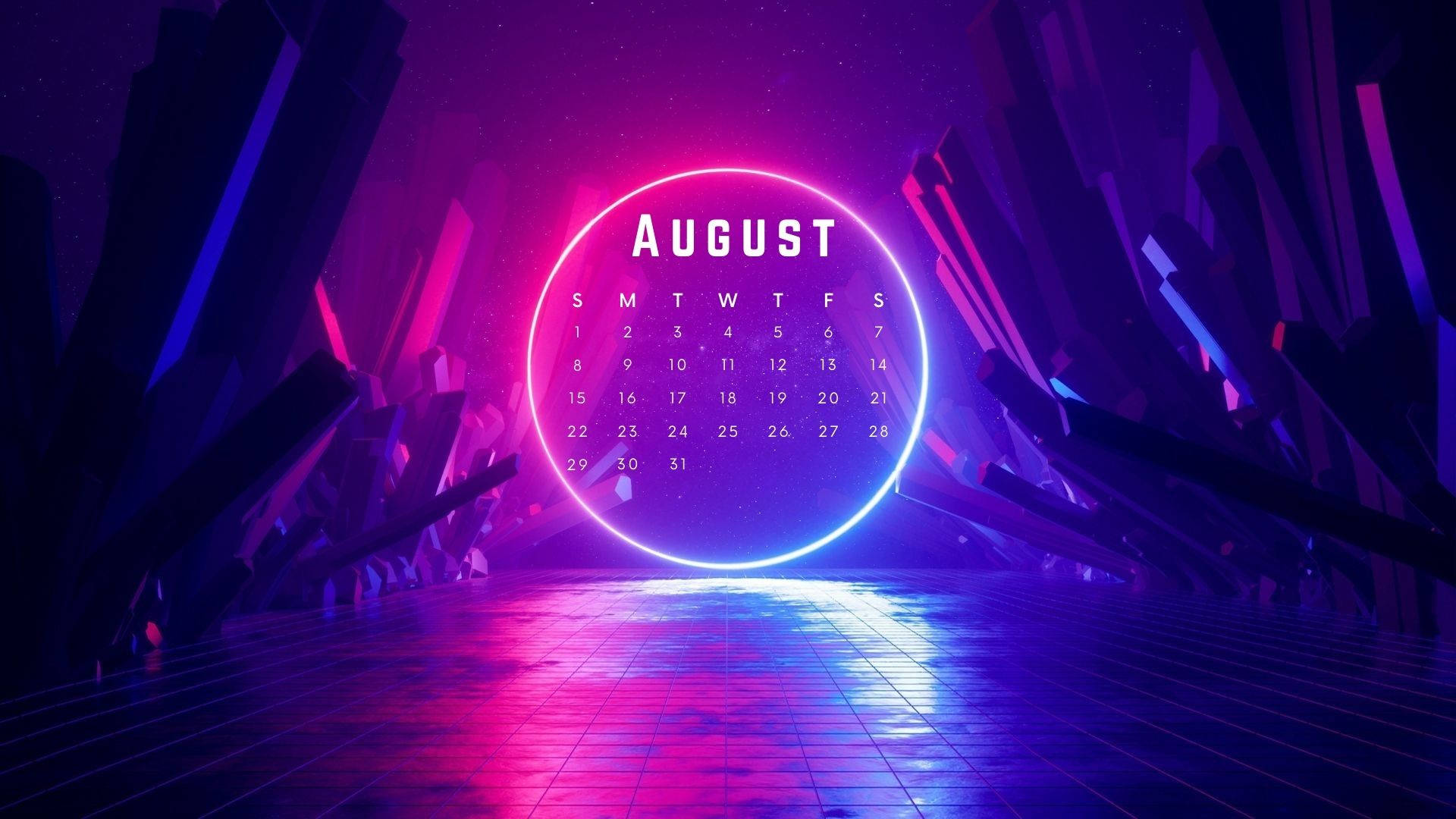 Aesthetic Neon August 2021 Calendar