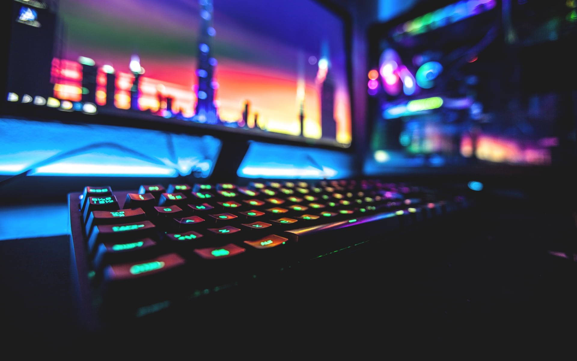 Aesthetic Neon Light Computer Keyboard Background
