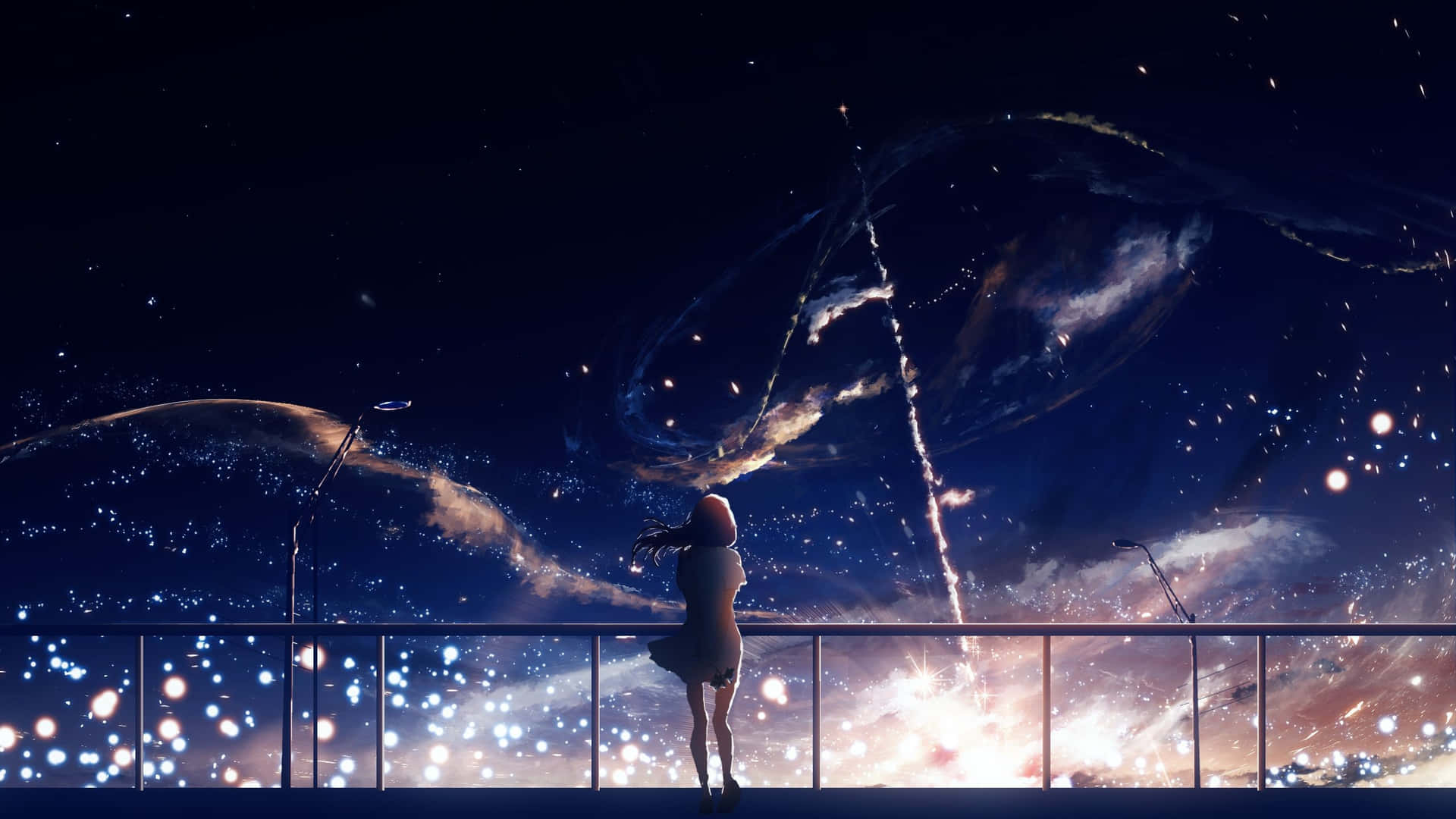 A Girl Looking Out At The Night Sky Wallpaper