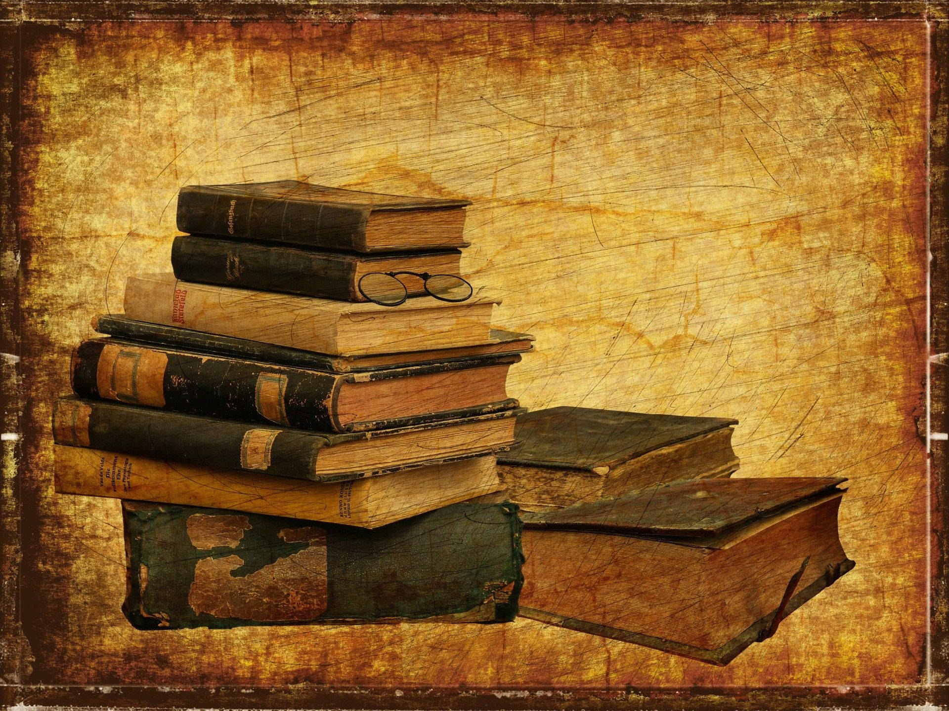 Aesthetic Old Books Stacked With Hard Book Cover Background