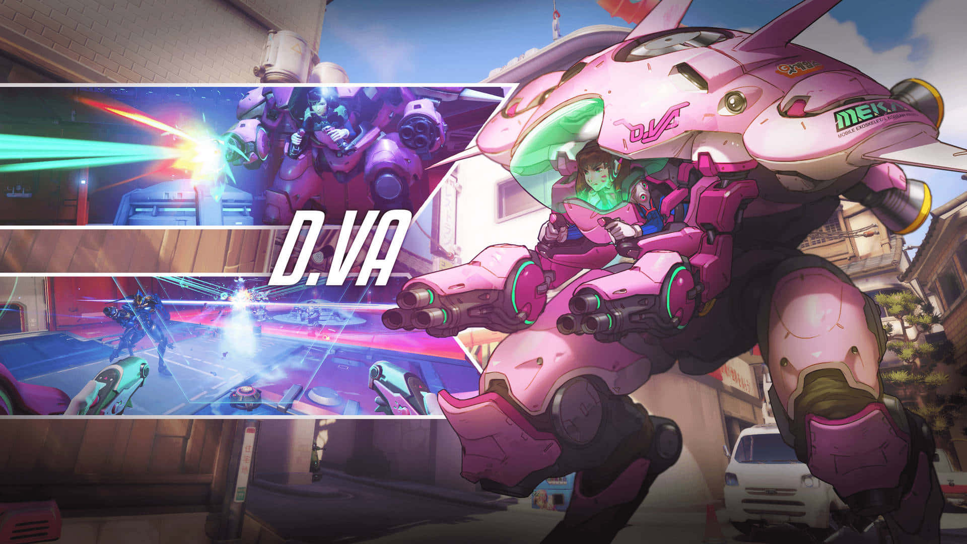 Aesthetic Overwatch Gameplay: D.Va and Tracer in Battle Wallpaper