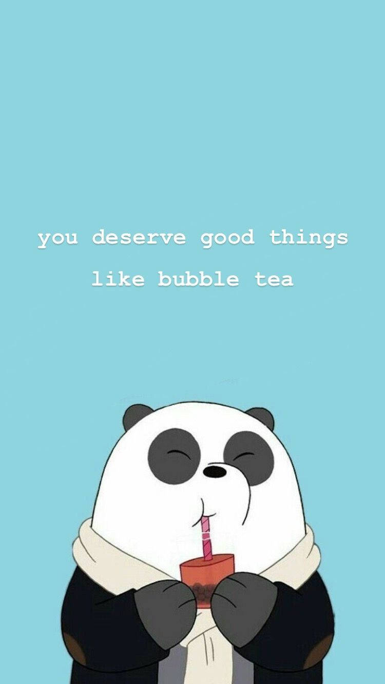 Aesthetic Panda Sipping Bubble Tea Wallpaper