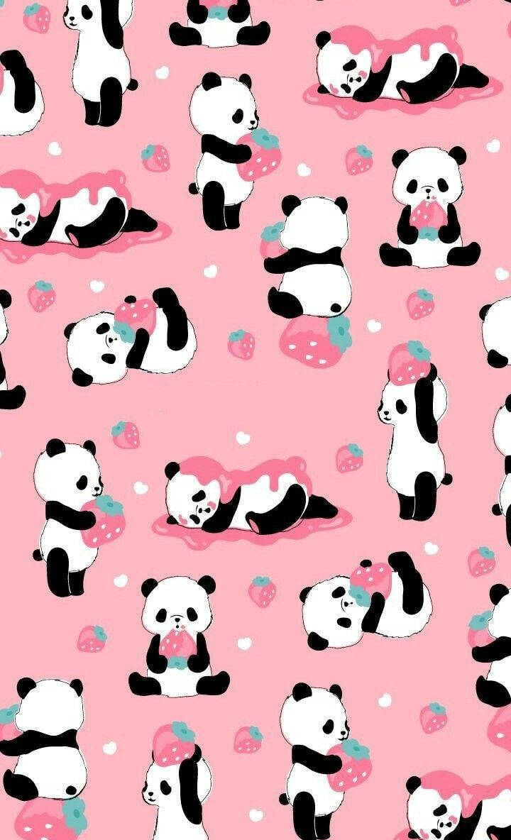 Aesthetic Panda Strawberry Pink Wallpaper
