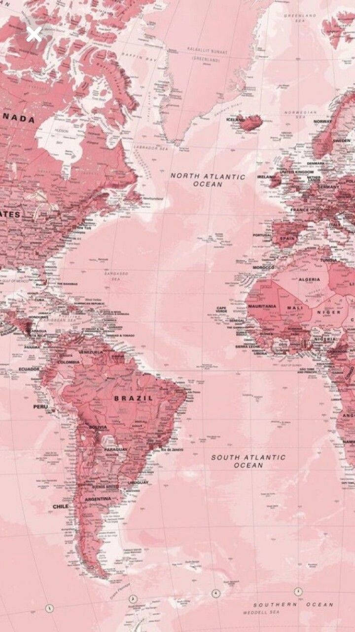 Mappaestetica Dell'atlantico In Tonalità Di Pesca E Rosa Sfondo