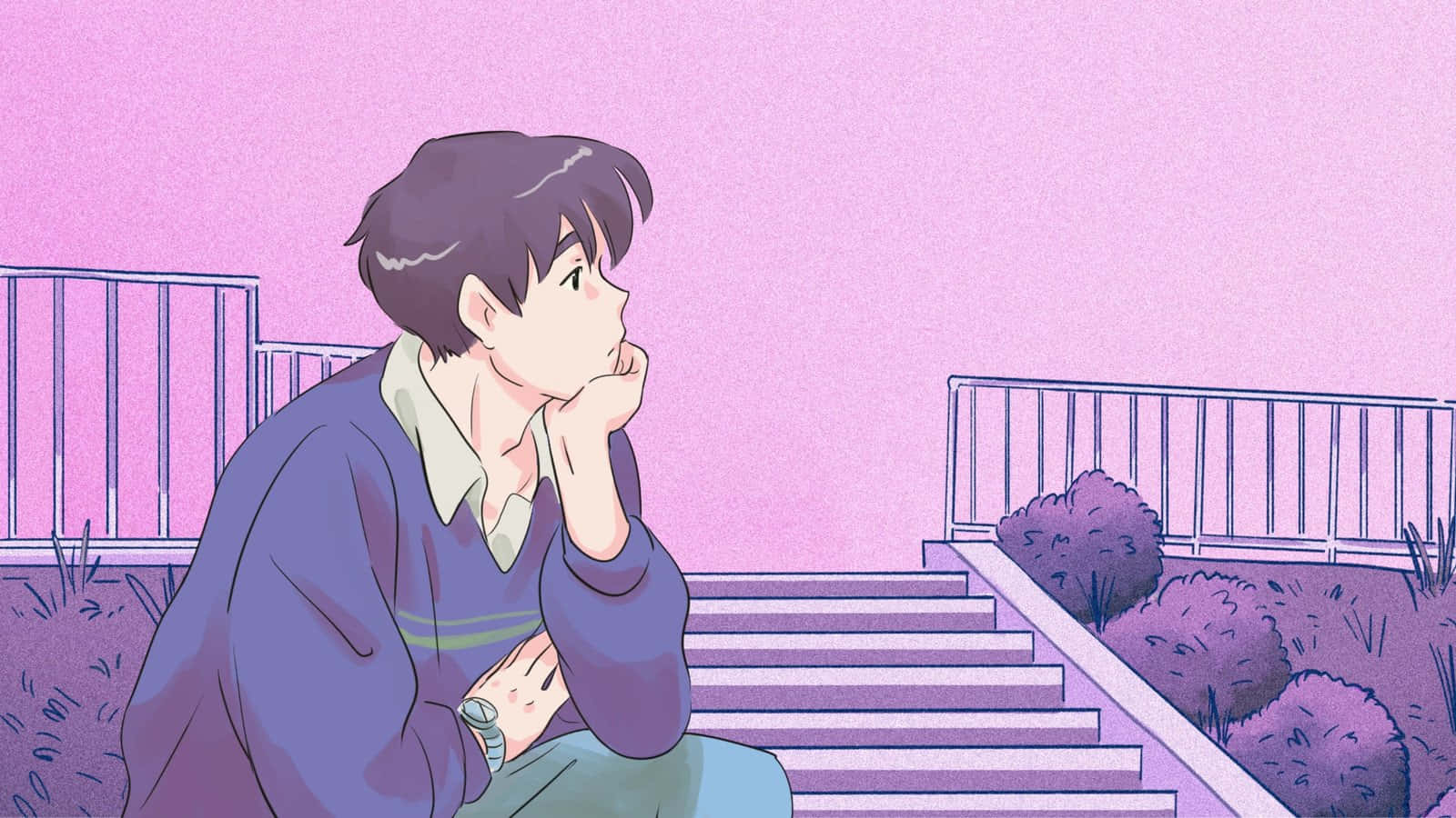 Nydet Fredeligt Øjeblik Omgivet Af En Smuk Æstetisk Lyserød Anime-baggrund.