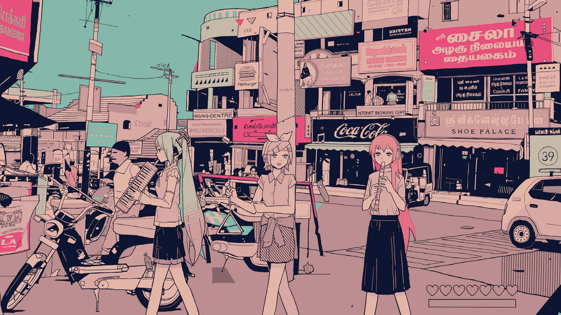 prompthunt: A japanese town with pink sky, cozy town, anime wallpaper,  Hirohiko Araki, Hirohiko Araki artwork, araki art, 4K