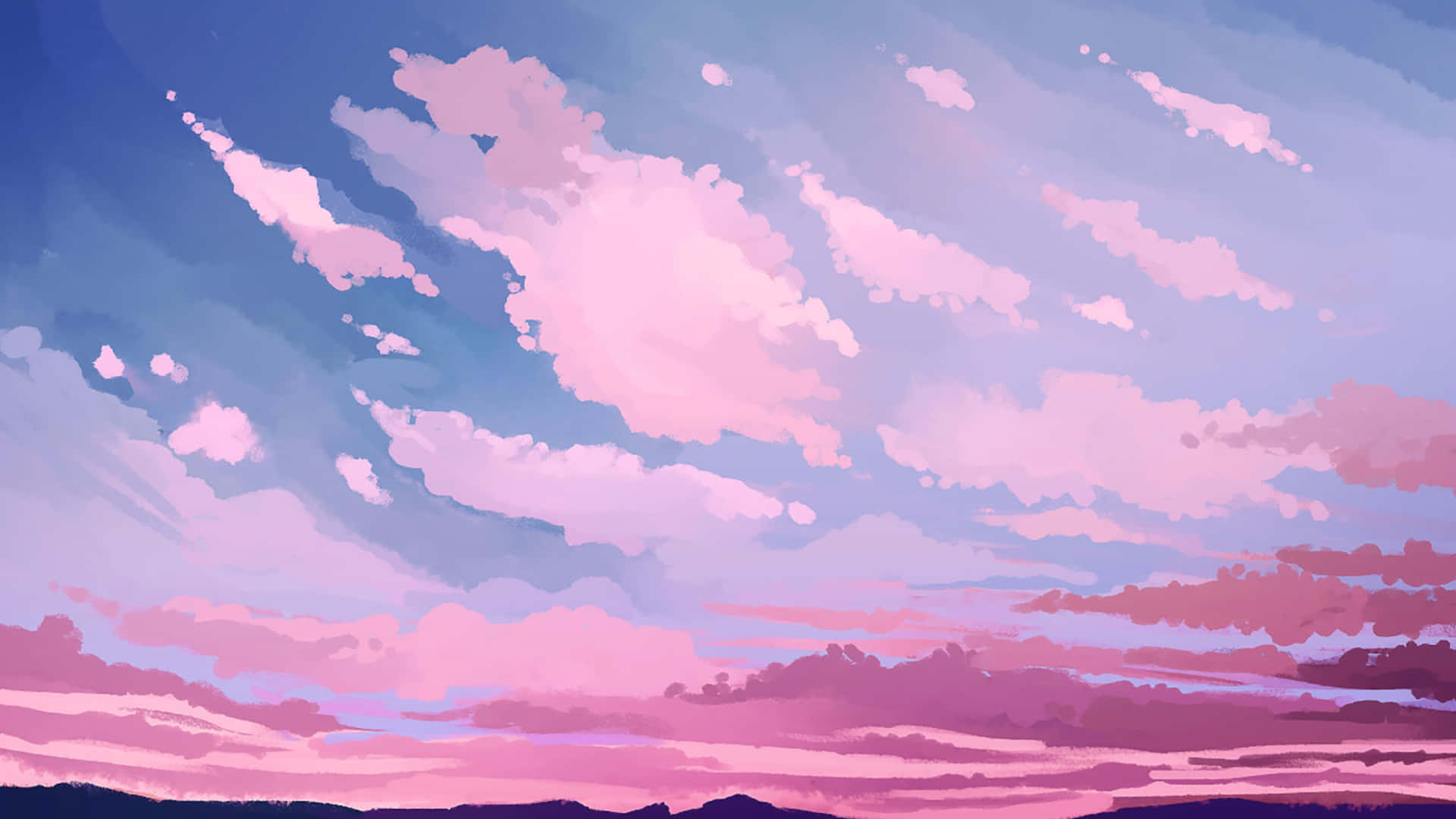 A Painting Of A Sunset With Pink Clouds