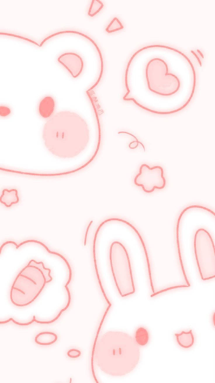 Aesthetic Pink Anime Bear And Bunny Wallpaper