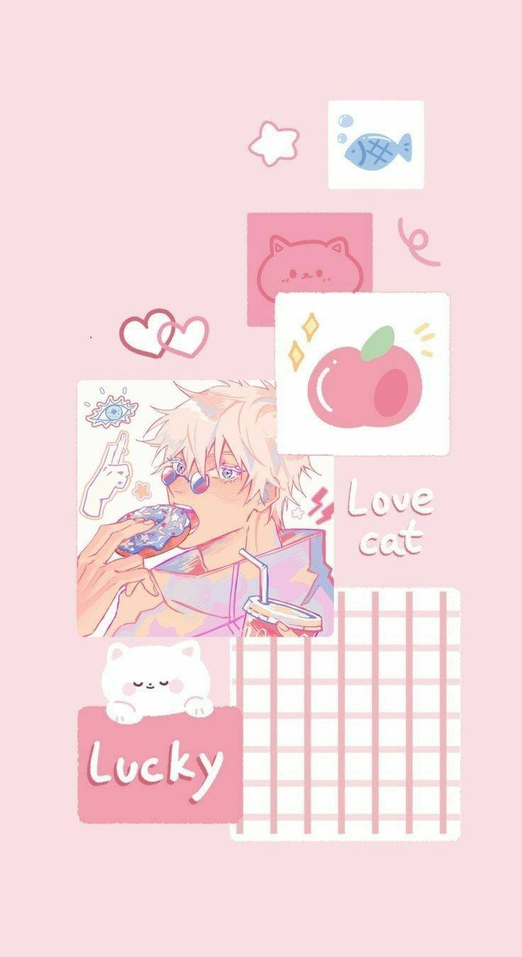 Aesthetic Pink Anime Boy Eating Donut Wallpaper