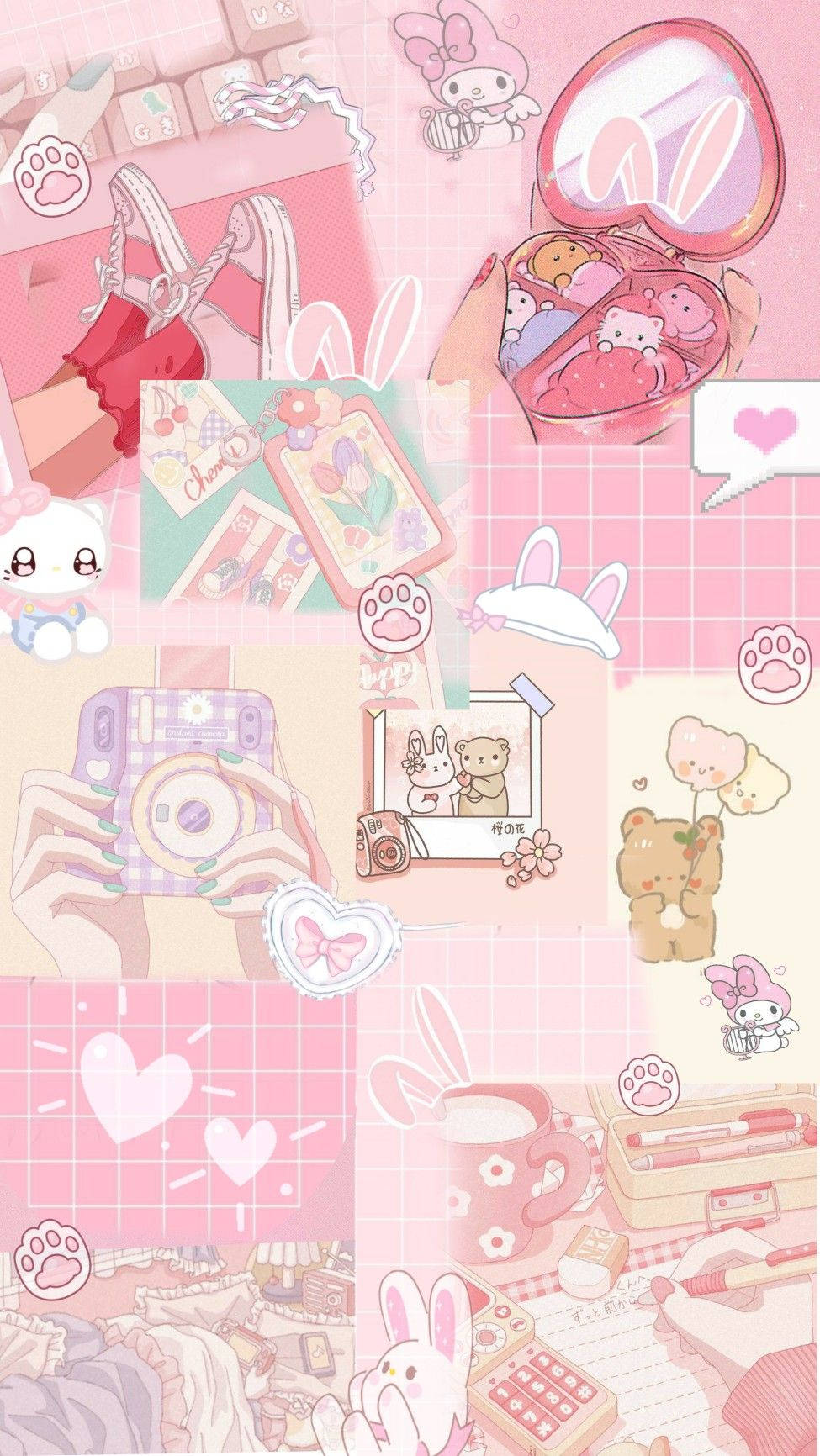 Æstetisk Pink Anime Collage Grafik Wallpaper