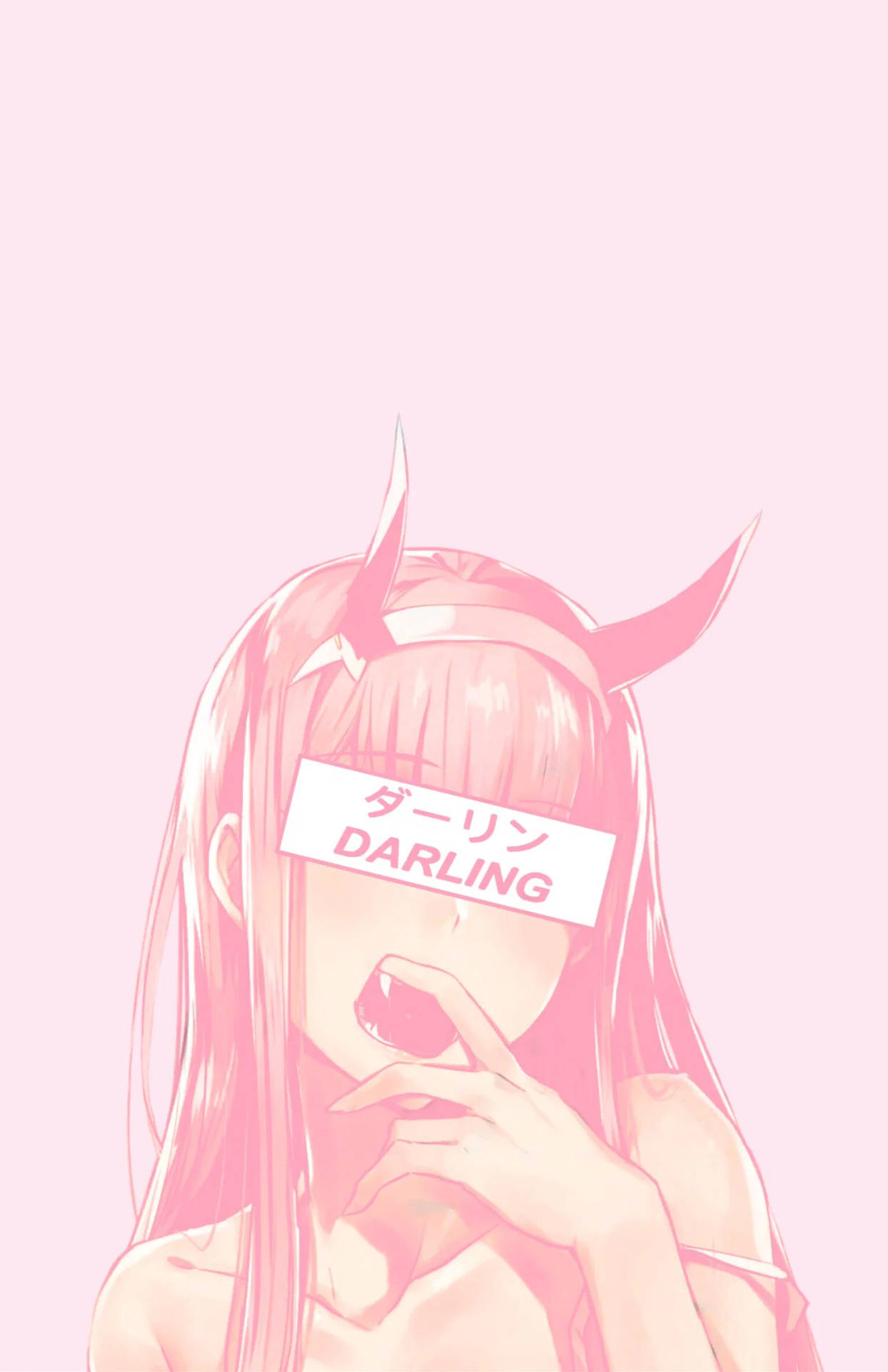 Aesthetic Pink Anime Darling With Horns Wallpaper