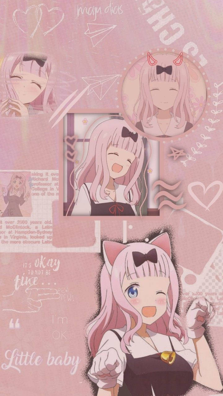 Aesthetic Pink Anime Girl Cute Poses Background