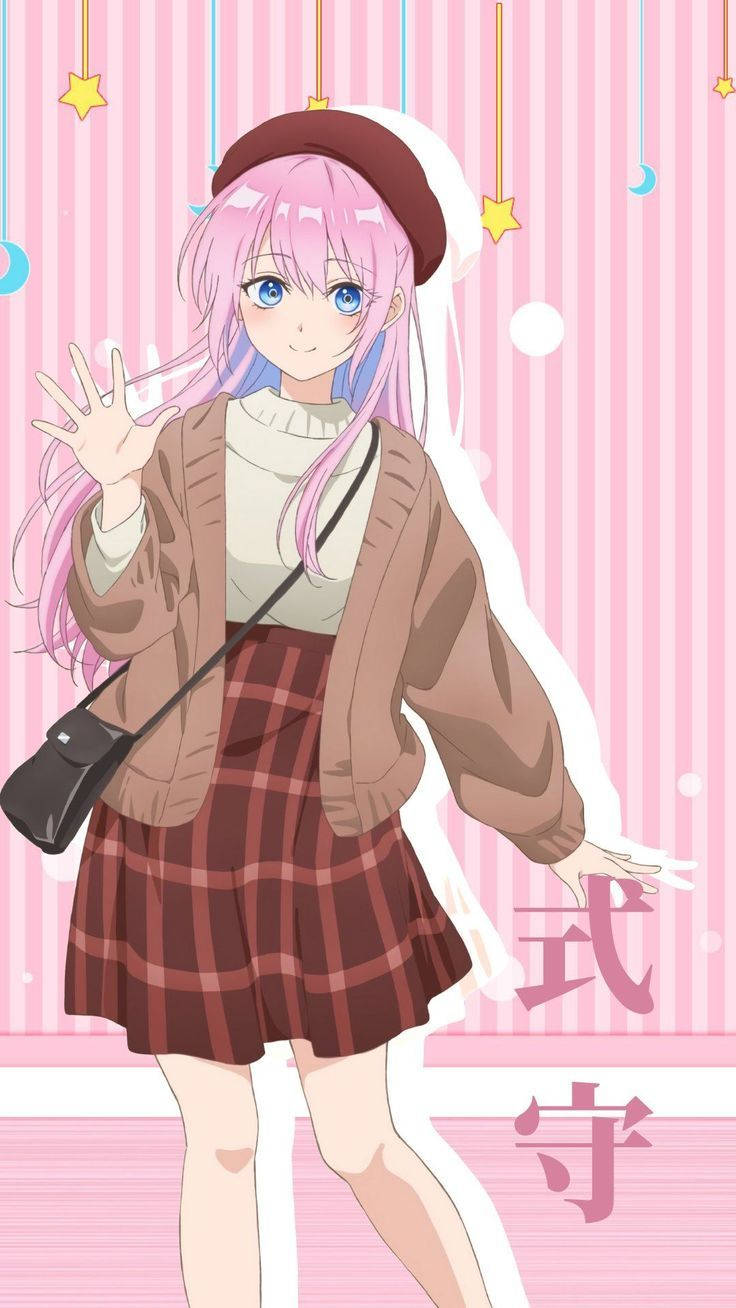 Aesthetic Pink Anime Girl Fall Outfit Wallpaper