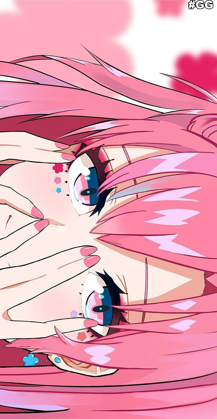 Æstetisk Pink Anime pige Skjuler ansigt Wallpaper