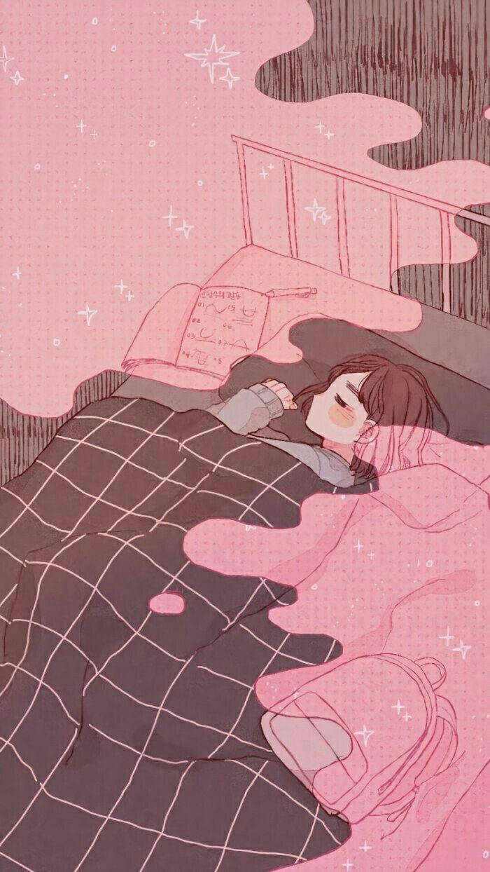 Ragazza Rosa Estetica Di Anime Che Dorme Sfondo