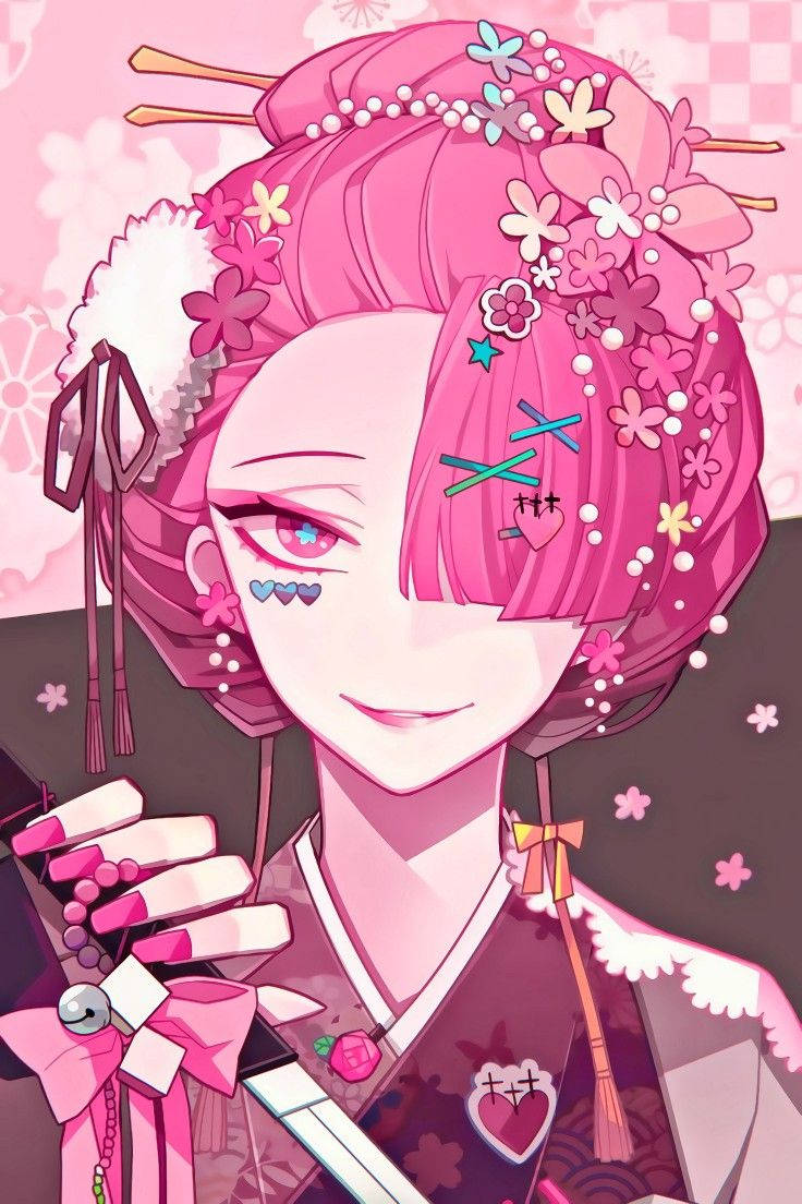 Aesthetic Pink Anime Kōyō Ozaki With Sword Background