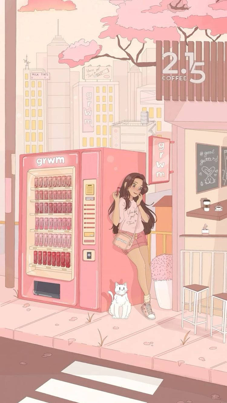Aesthetic Pink Anime Vending Machine Wallpaper