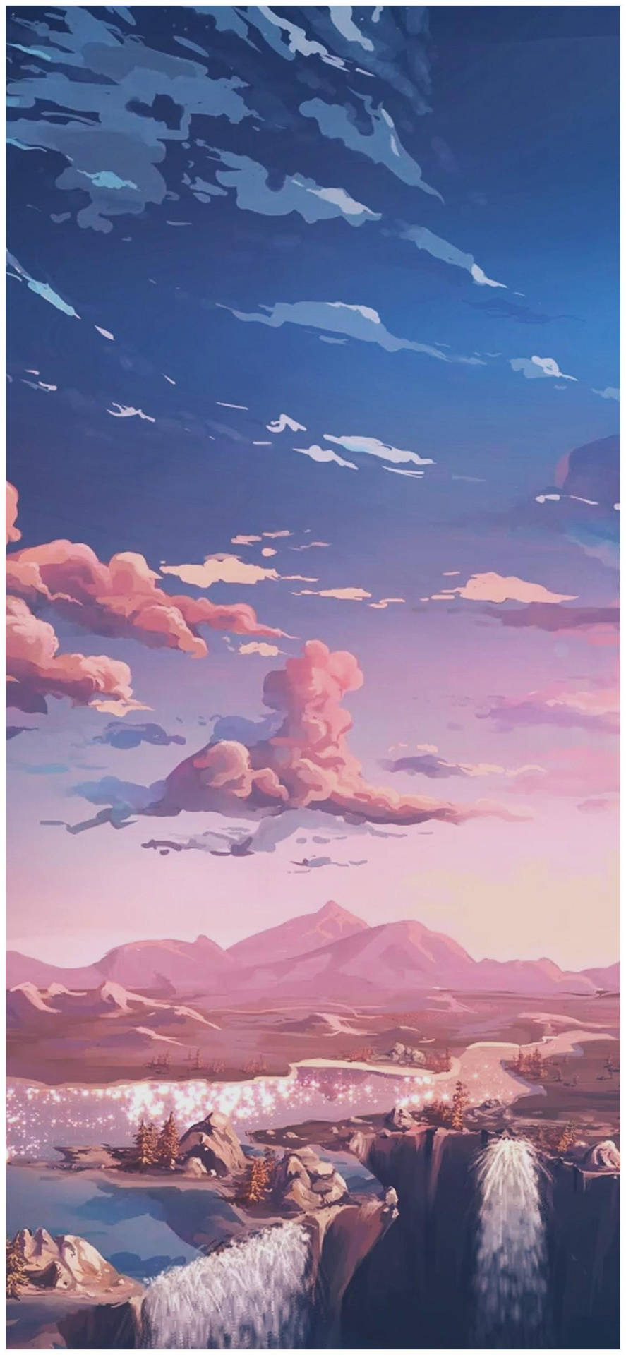 Æstetisk pink anime vandfaldsgrafik. Wallpaper