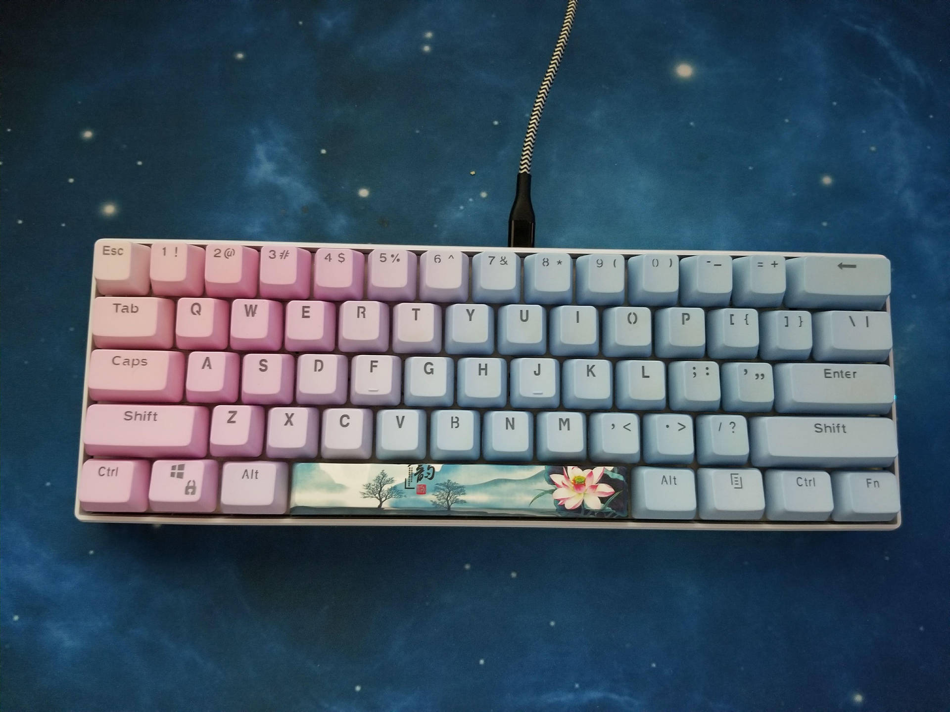 Aesthetic Pink Blue Wired Keyboard Wallpaper