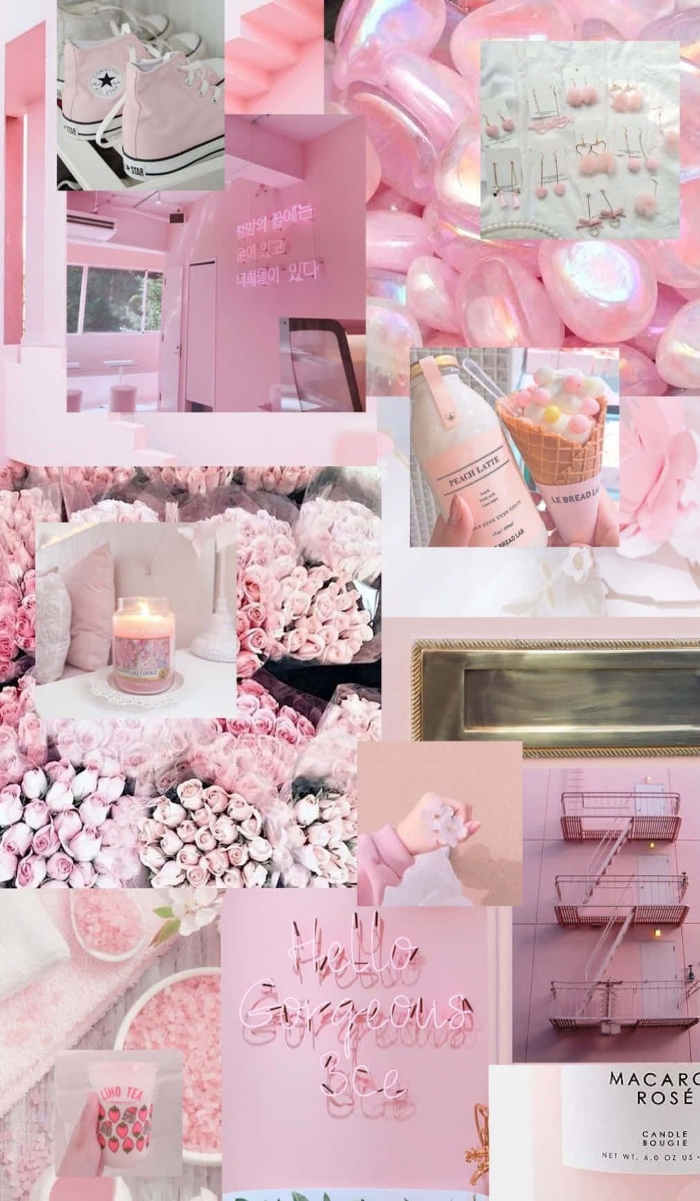 Capture a dreamy aesthetic with this tranquil pastel pink collage Wallpaper