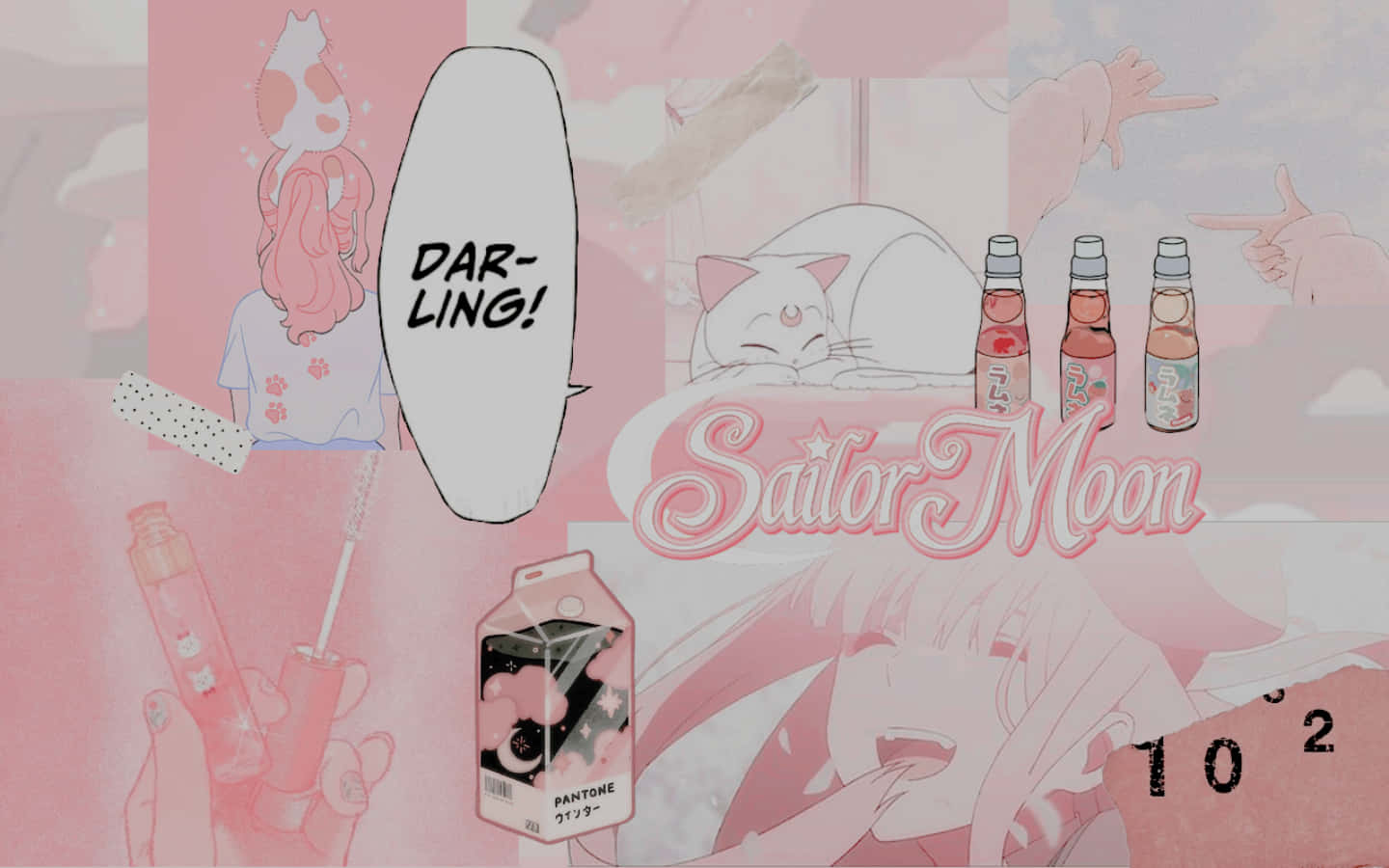 Papelde Parede Estético De Sailor Moon Em Collage Rosa E Anime. Papel de Parede