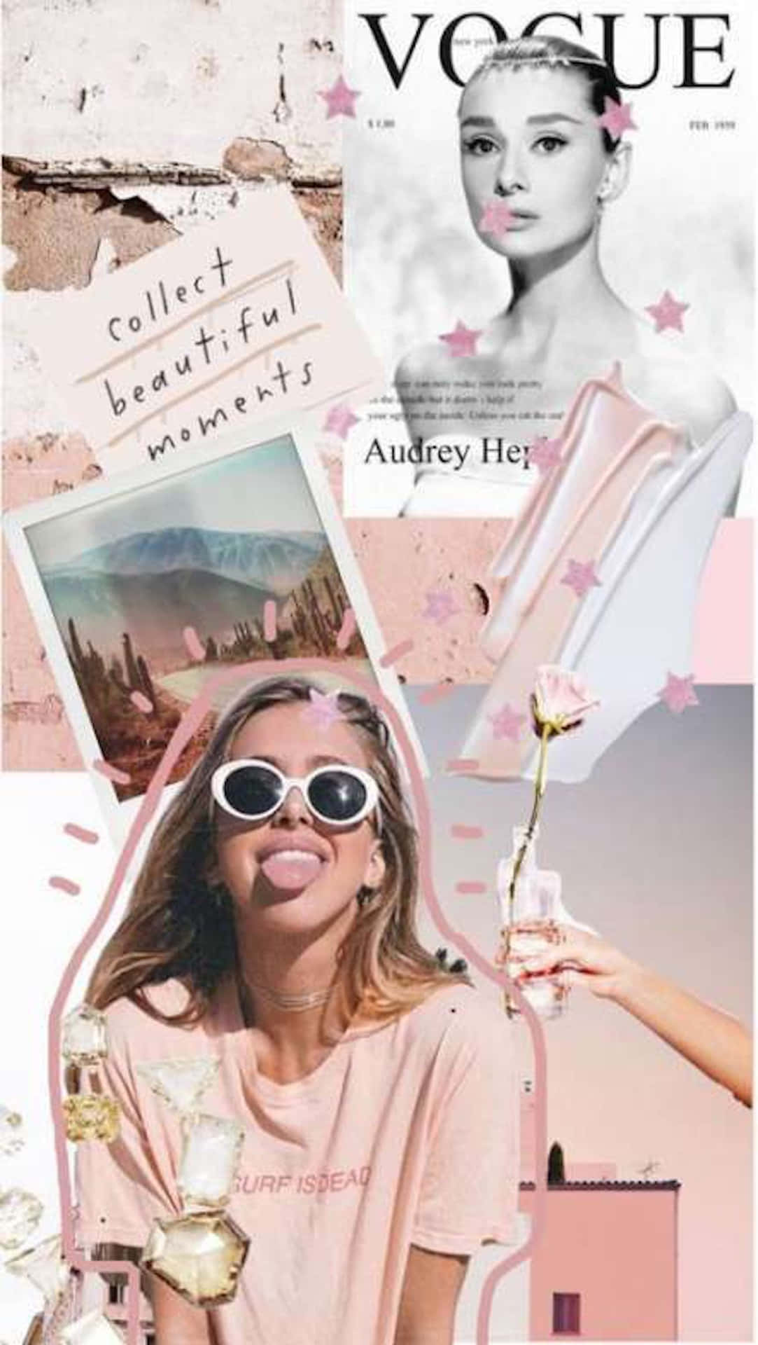 Aestetisk Pink Collage Med Tekst Saml Smukke Øjeblikke Wallpaper