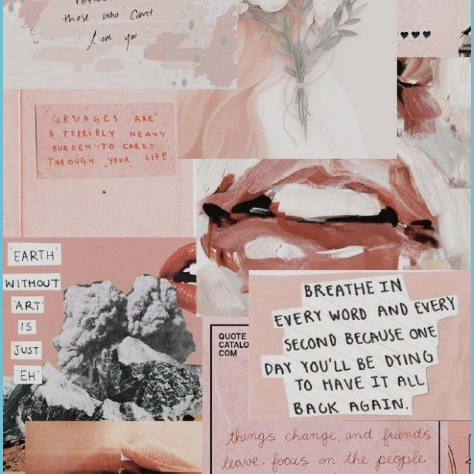 Aesthetic Pink Collage Motivational Quotes Wallpaper