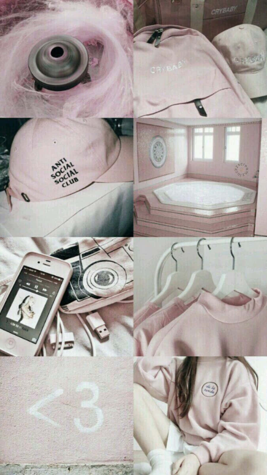 Æstetisk rosa collage af taskehætte og telefon Wallpaper