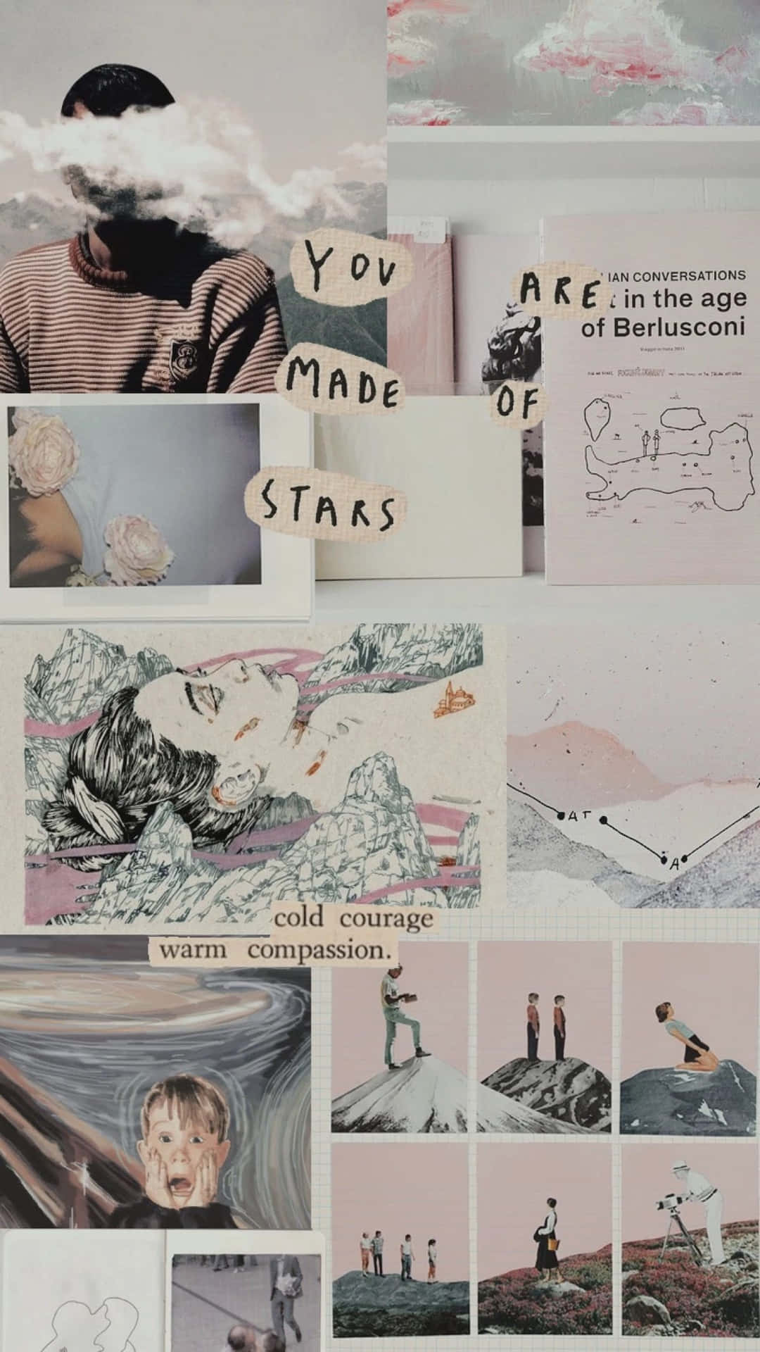 Explore color stories through this unique pink collage Wallpaper