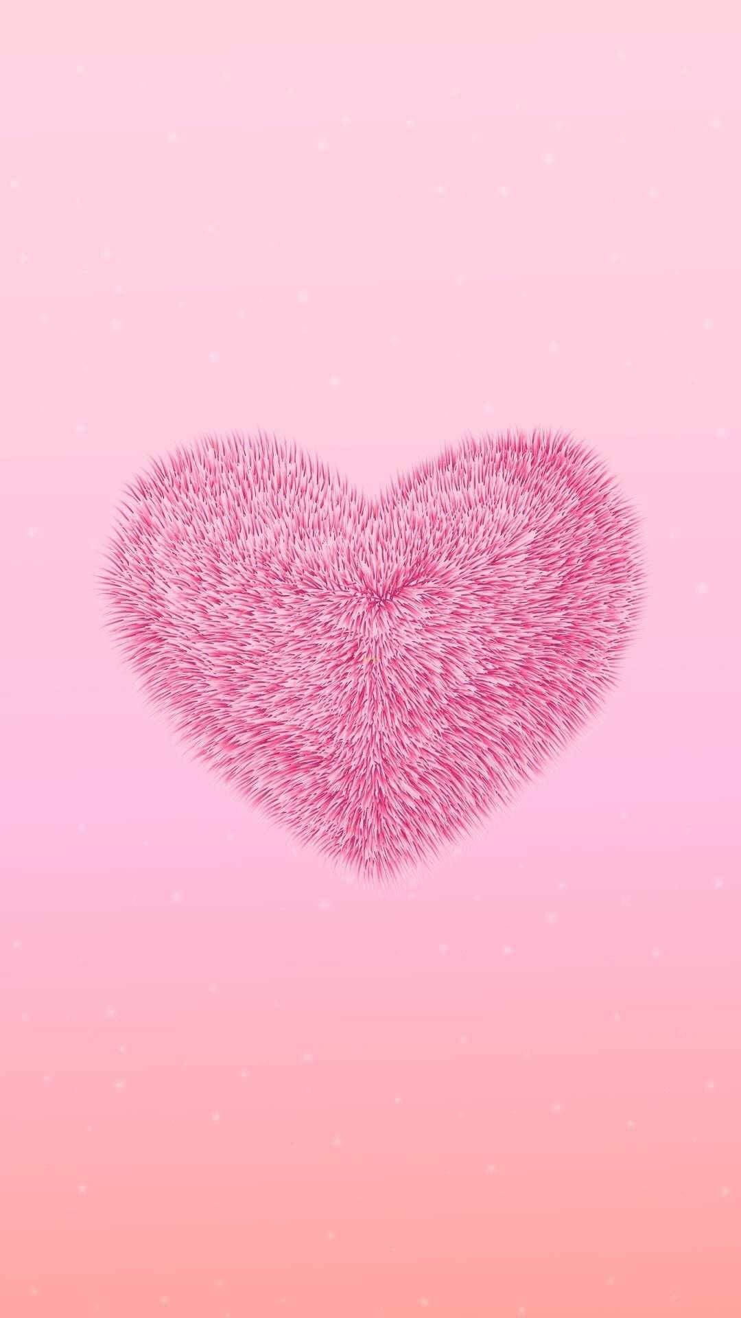 Aesthetic Pink Iphone Fluffy Heart Wallpaper