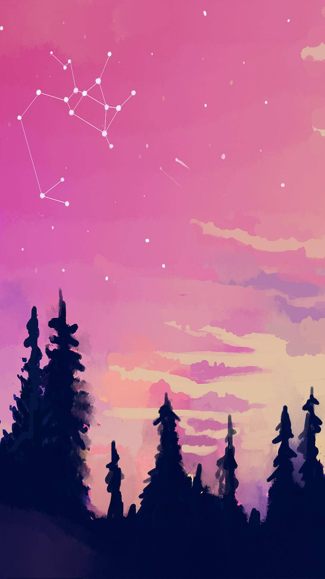 Aesthetic Pink Iphone Forest With Pink Sky Wallpaper