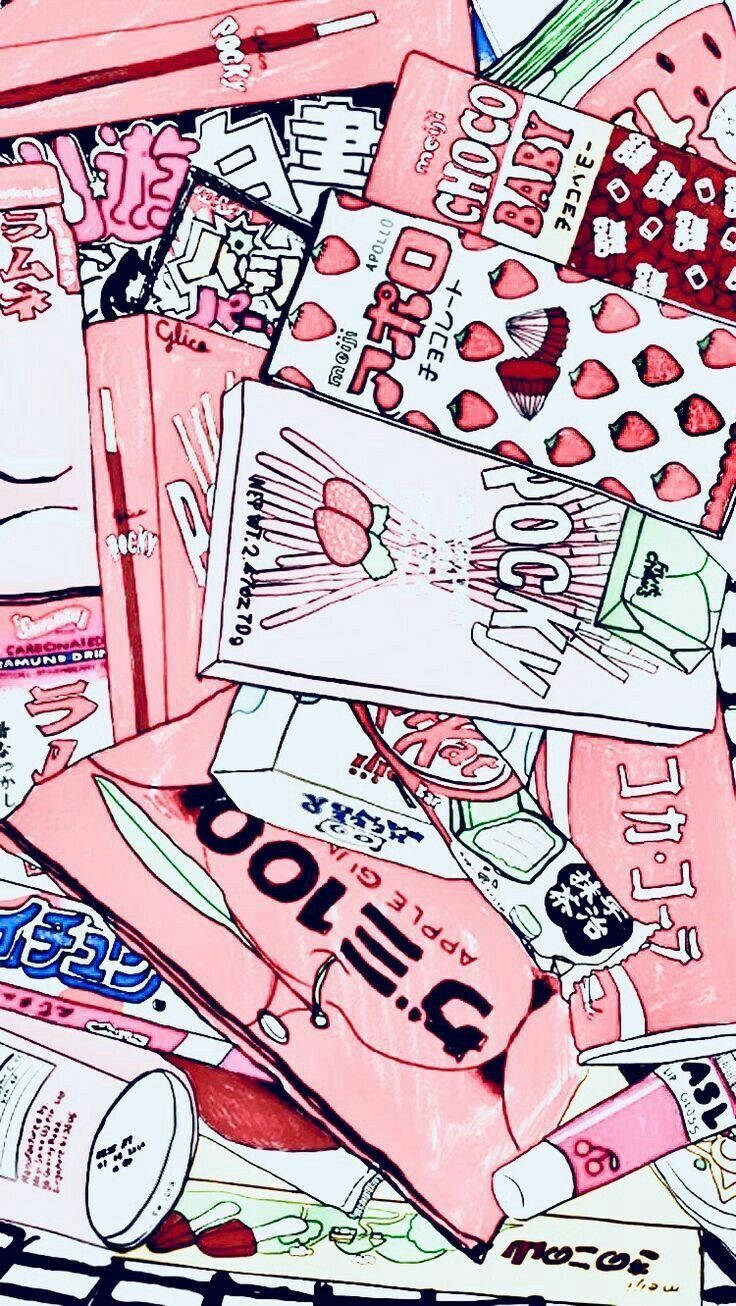Aesthetic Pink Iphone Japanese Snacks Wallpaper