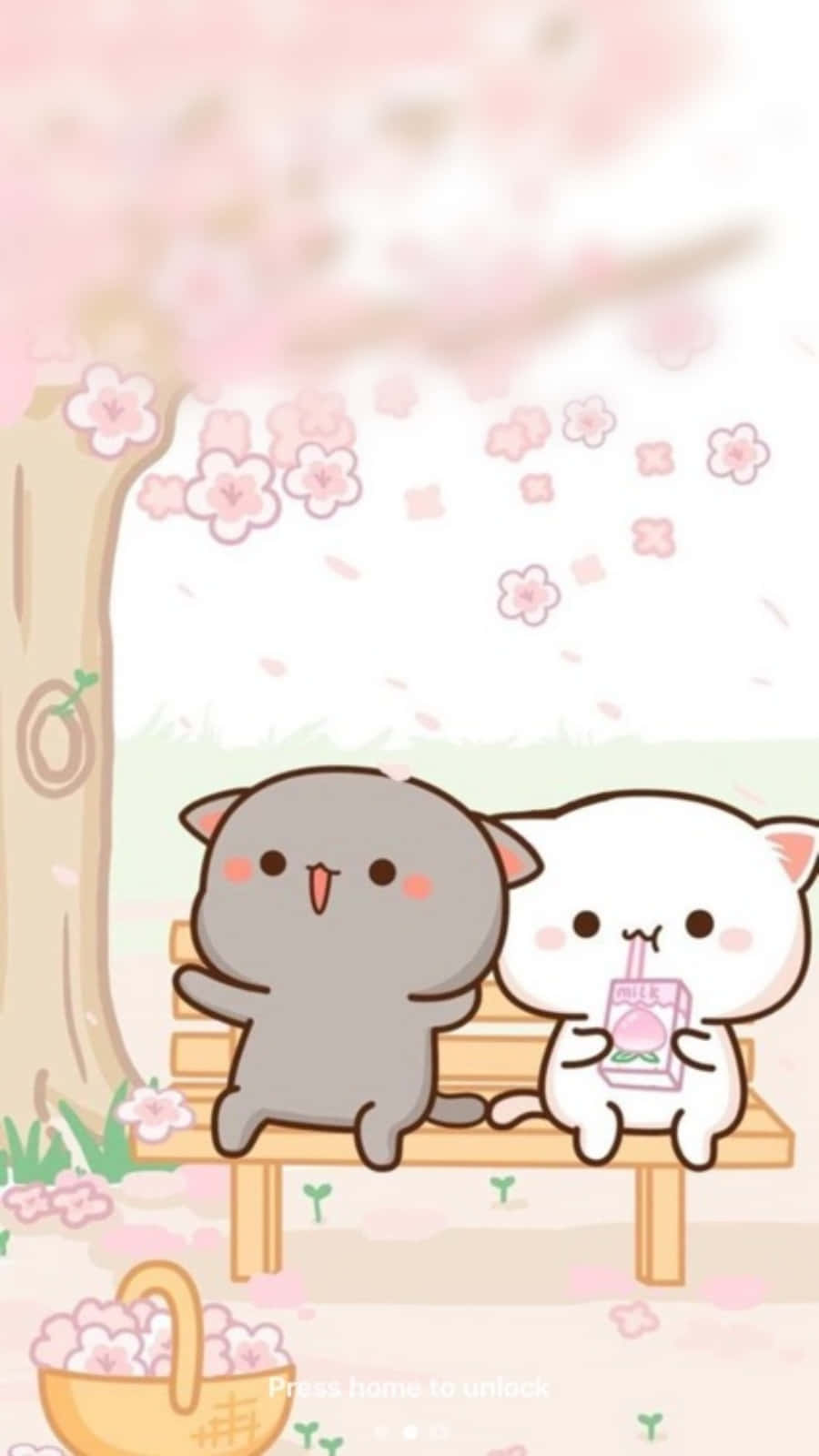 Adorablesgatitos Kawaii Rosados En El Parque. Fondo de pantalla