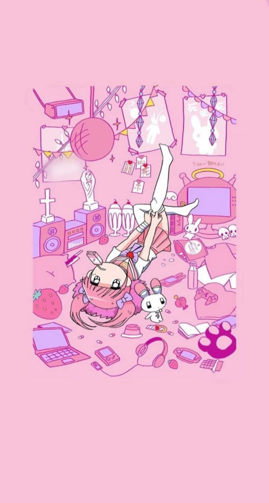 Download Aesthetic Pink Kawaii Menhera-chan Wallpaper | Wallpapers.com