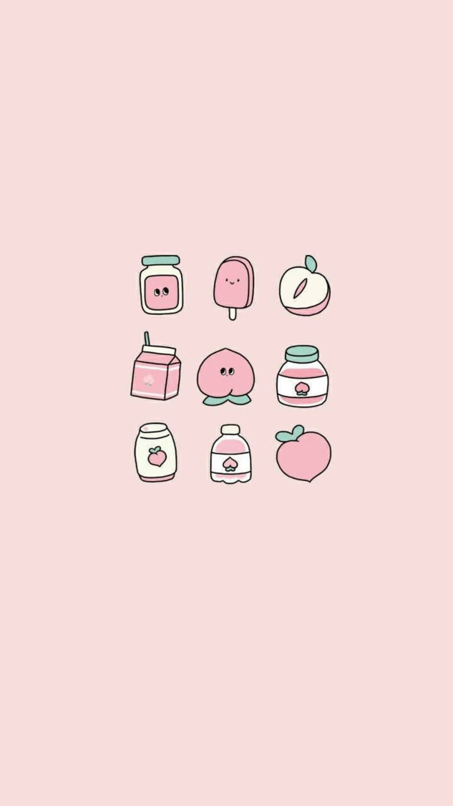 Aesthetic Pink Kawaii Fruits And Desserts Wallpaper