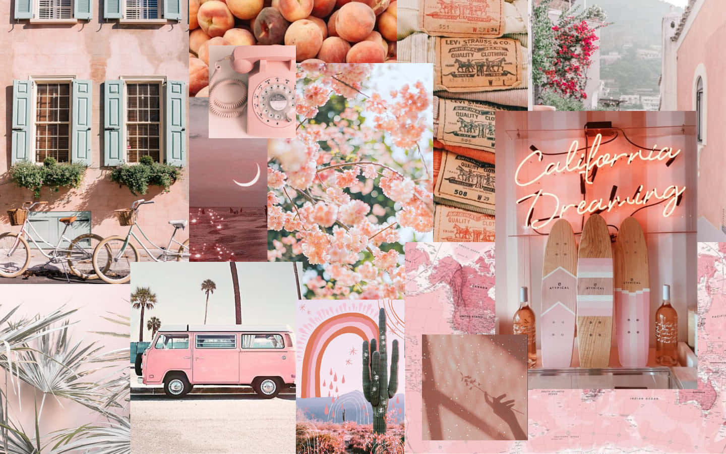 Pink Collage With A Pink Car And Flowers