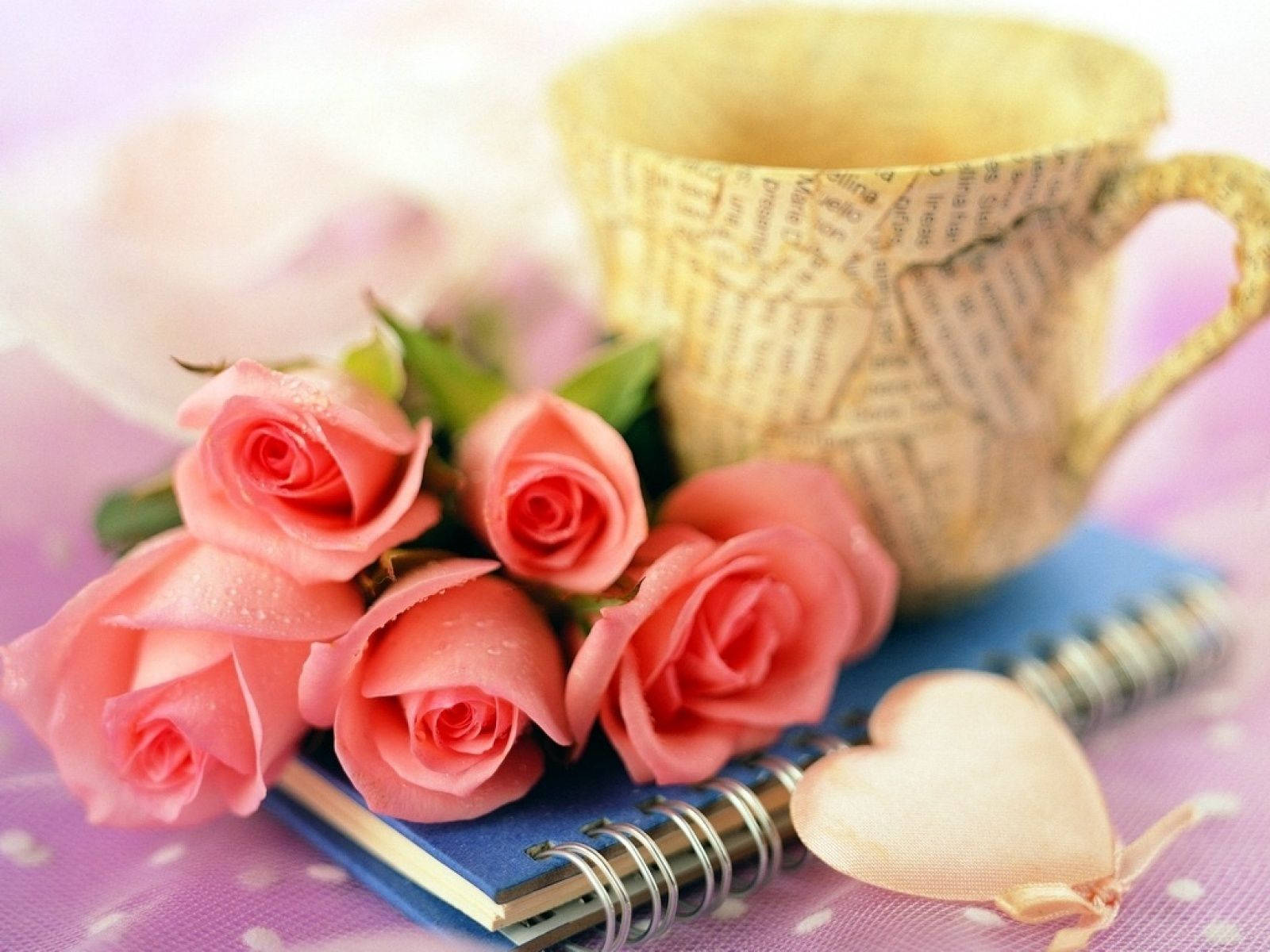 Aesthetic Pink Roses And A Mug Photo Wallpaper