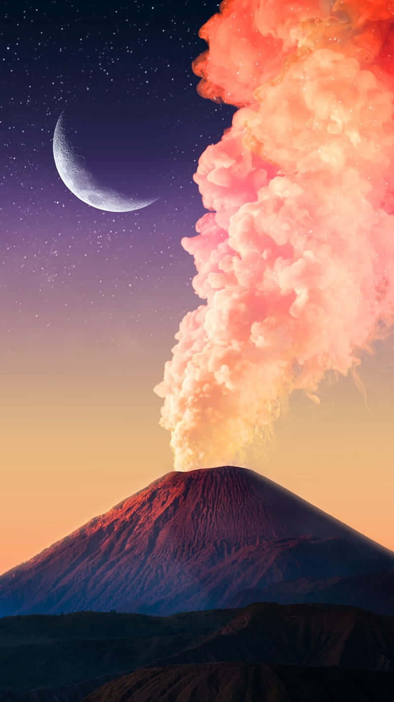Aesthetic Pink Smoke Volcano Wallpaper