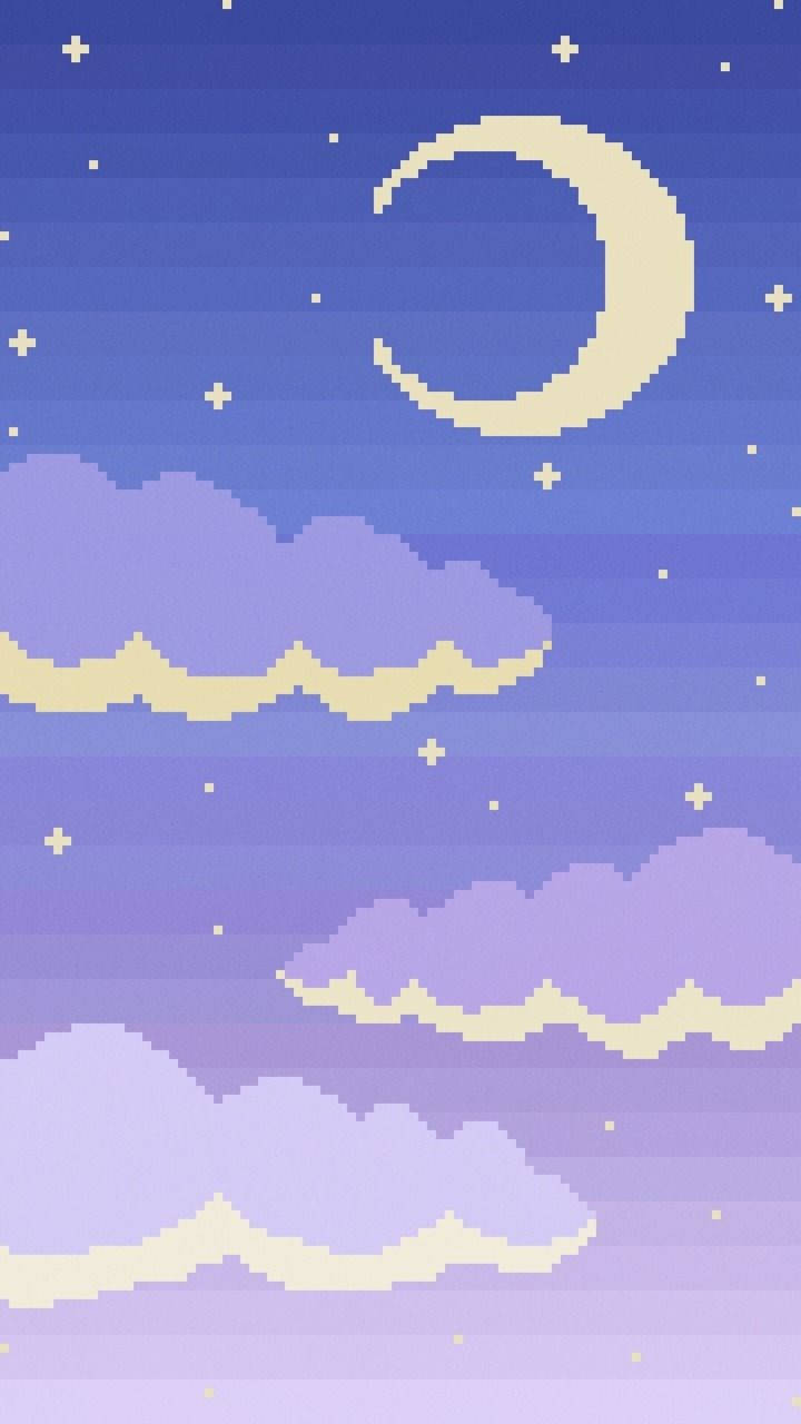 Pixel kunst himlen med skyer og måne Wallpaper