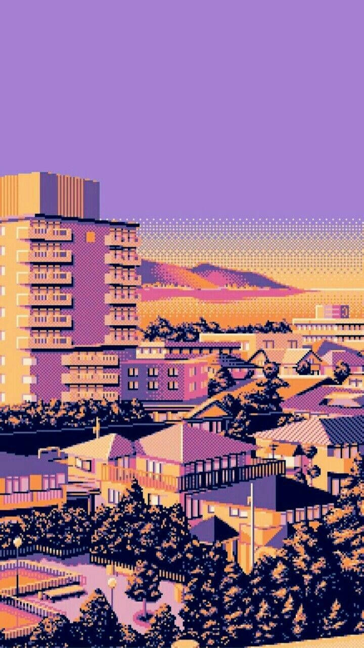 Buildings In Aesthetic Pixel Art Hd Wallpaper