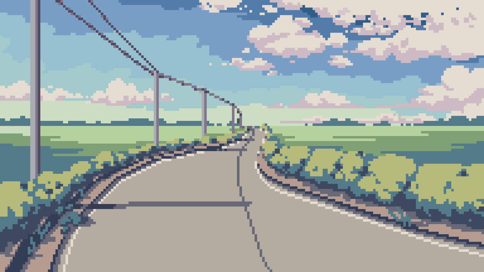 Road In Aesthetic Pixel Art Hd Wallpaper